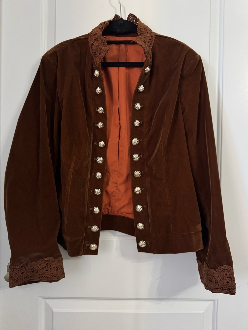 Brown Velvet Military-Style Women's Jacket, fits large